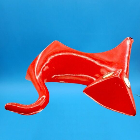 Mid Century Modern Cubist Cat Figurine Red w/ Jewel Eyes Japan 1950s Modernist - Picture 8 of 10